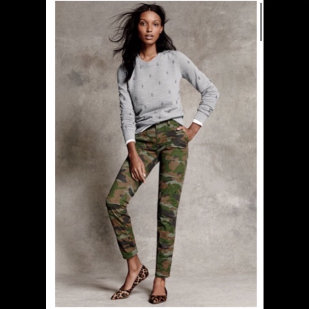 J.Crew Camo Cotton Straight Leg Pockets Stretch Military Neutral Minimalist Zip